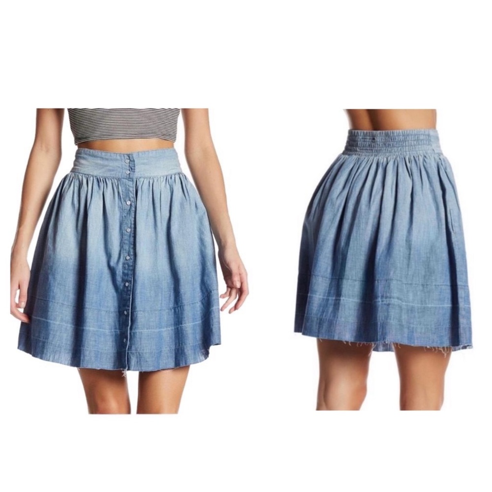 CURRENT | ELLIOT Flirt Snap-Front Chambray Skirt